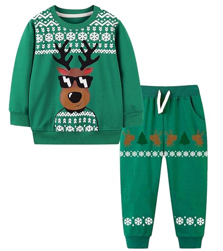 TCWWBB Kinder Weihnachten Bekleidungsset Lange Tops Kinder Kleidung Baumwolle Langarm Sweatshirt Top+Leggings und Hose Outfits Kleidung Set 2 Piece Set Größe 1-7 Jahre 92 98 104 110 116 122