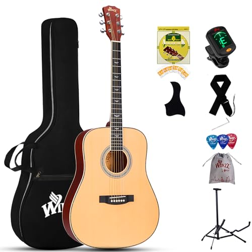 Winzz Akustikgitarren 4/4, Anfänger Gitarren 41 Zoll mit Gitarrentkoffer, Stimmgerät, Gurt, Plektren, Extra Saite und Gitarrenständer (natürlich)