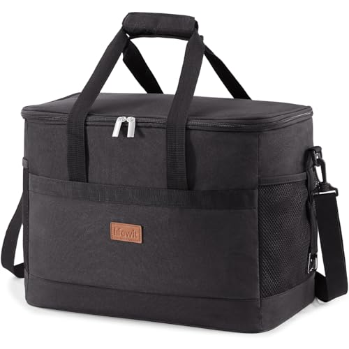 Lifewit 33L Kühltasche Groß faltbar Kühlkorb Kühlbox Thermotasche Picknicktasche für Lebensmitteltransport, Schwarz