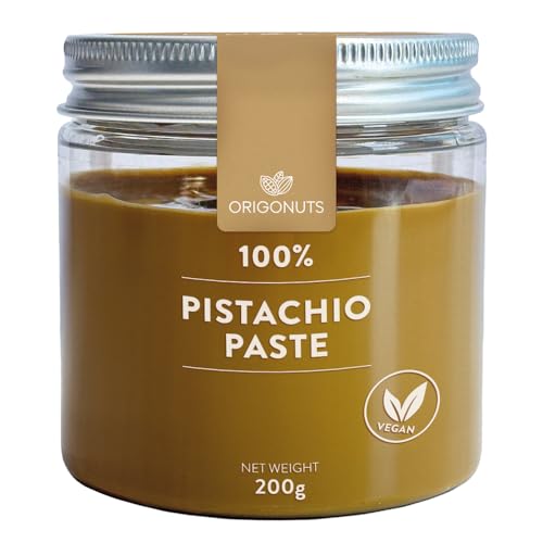 ORIGONUTS, Pistazienpaste 100% Pistazien, Pistaziencreme, Pistazienmus Handgemacht - Basis für Kuchen, Cremes, Desserts, Eiscreme, Dubai-Schokolade - Ohne Farbstoffe, 200g
