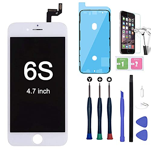 Xlhama kompatibel mit iPhone 6S LCD Display weiß Ersatz Bildschirm Glas mit Retina-Rahmen, LCD Glas Touchscreen Front Komplettes Werkzeug Adhesive