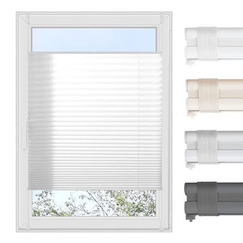 Grandekor Plissee Klemmfix ohne Bohren B50 x H100 cm Weiß Faltrollo Jalousie für Tür & Fenster Blickdicht Sichtschutz Sonnenschutz Rollos für Wohnzimmer Kinderzimmer Einfach Montage & Stabil