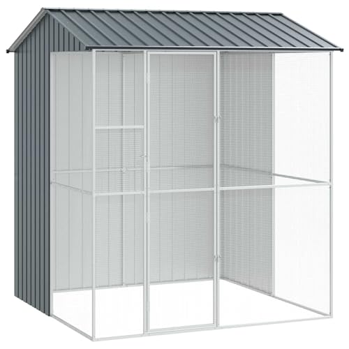 vidaXL Vogelkäfig Anthrazit 215 x 210 x 247 cm Verzinkter Stahl, Garten und Terrasse, modernes Vogelheim, strapazierfähiges Gehege, freistehender Käfig