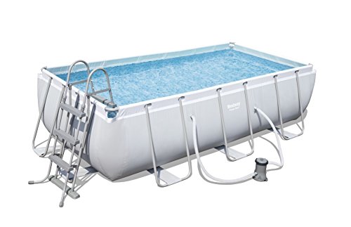Bestway Power Steel Stahlrahmenpool-Set mit Filterpumpe, Rectangular, 6478 L, grau, 404 x 201 x 100 cm