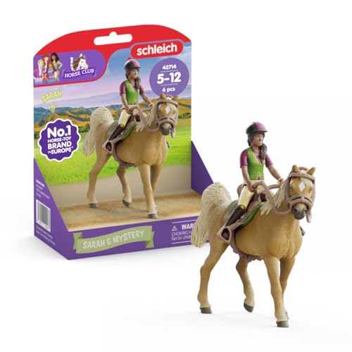 schleich HORSE CLUB | Sarah & Mystery 42714 | bewegliche Mädchenfigur | mit Pferde Zubehör | tolles Geschenk für Mädchen und Jungen | Pferde Spielzeug ab 5 Jahren | 10 Teile | exklusiv bei Amazon