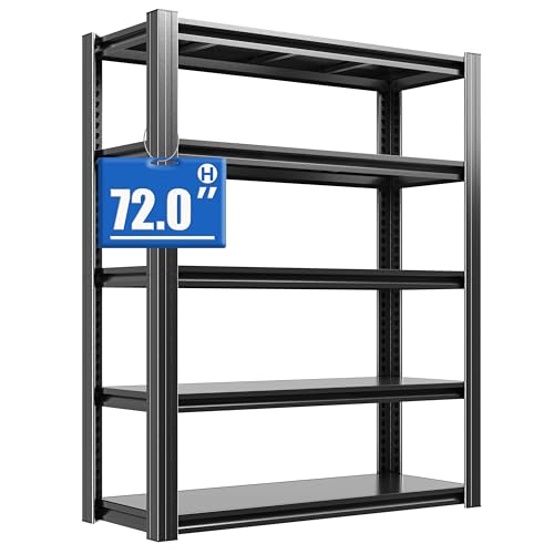 BIZOEIRON Schwerlastregal, 5 Etagen Lagerregal, Kellerregal Metall, TxBxH 40 x 90 x 183 cm, bis 1000 kg belastbar, Regal für Garage und Abstellraum, Steckregal, Werkstattregal, Schwarz