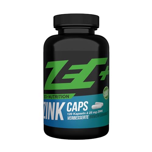Zec+ Nutrition Zink Caps – 120 Kapseln mit Zink-Bisglycinat, Zink-Präparat mit essenziellen Spurenelementen, Made in Germany