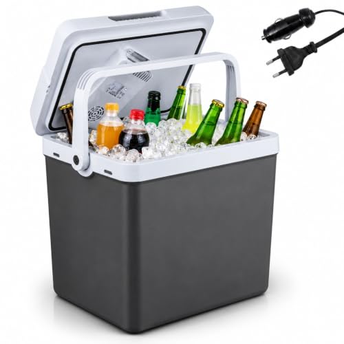 Arebos 25 Liter Kühlbox | Zum Kühlen und Warmhalten | Mini Kühlschrank | Thermoelektrische Kühlbox Mit ECO Modus | 12/230 V für Auto und Steckdose | Anthrazit