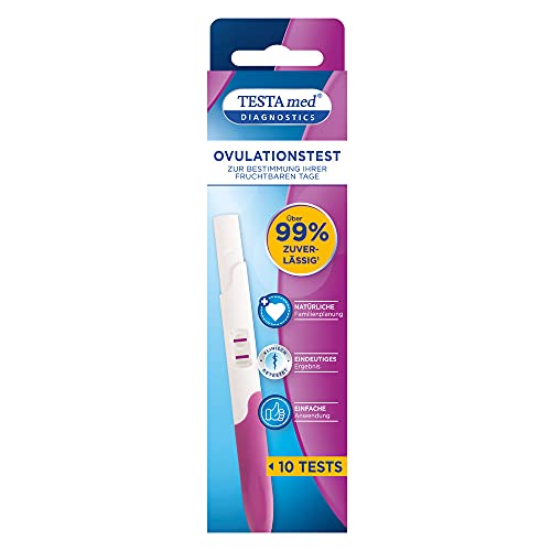 TESTA med DIAGNOSTICS Ovulationstest bei Kinderwunsch 10 Stück, zeigt mit einer Gesamtrichtigkeit von über 99 Prozent den Zeitpunkt der höchsten Fruchtbarkeit an