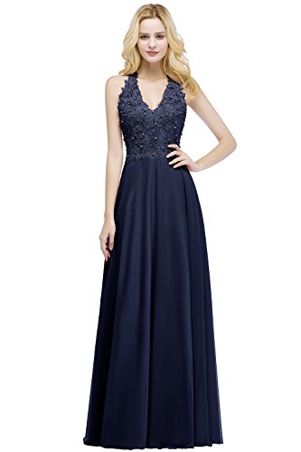 Misshow Cocktailkleid, lang, schick, für Hochzeit, mit Trägern, elegantes Damenkleid, marineblau, 38