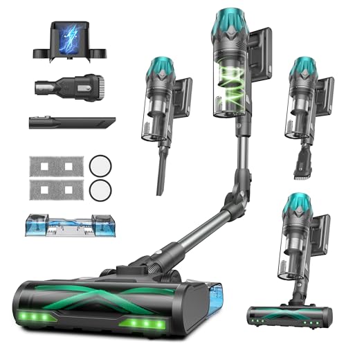 Vexilar Akku Staubsauger 55KPa/600W/60Min, Staubsauger Kabellos mit Flex-Gelenk, Green LED, Touchscreen, Selbststehend, Anti-Tangle, 1,5L Staubsauger mit wischfunktion für Hartböden (Saphirblau)