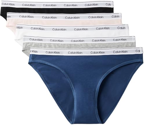 Calvin Klein Damen 5er Pack Slips Bikini Form Low Rise Unterwäsche, Mehrfarbig (Black/White/Grey Heather/Potpourri/), L
