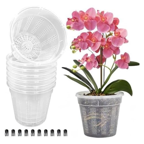 URPIZY 8er Set Durchsichtige Orchideent?pfe 4,3 Zoll, Bel¨¹ftete Plastik¨¹bert?pfe mit Extra Drainagel?Chern f¨¹r Gesunde Wurzeln, Robuste T?pfe f¨¹r Zimmer- und Au?enpflanzen