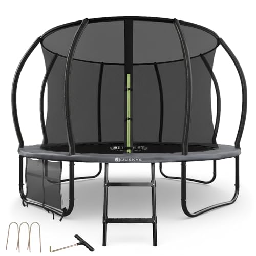 Juskys Trampolin SkyBounce M Ø 305 cm – Outdoor Gartentrampolin mit Sicherheitsnetz und Leiter, PowerSpring Sprungfedern, gepolsterte Randabdeckung, bis 150 kg