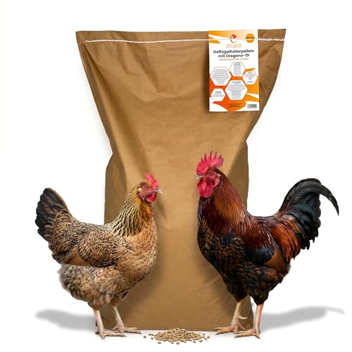 Eivolution Geflügelfutter Pellets - 20 kg mit Oregano Öl - Alleinfutter für Hühner - Ausgewogene Kombination aus Energie, Eiweiß und Mineralstoffen