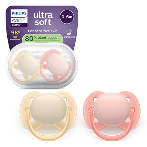 Philips Avent ultra soft Schnuller – kiefergerecht geformtes Design, für Babys von 0–6 Monaten, flexibles Saugerschild, symmetrischer Silikonsauger, BPA-frei, 2 Pack, SCF091/38