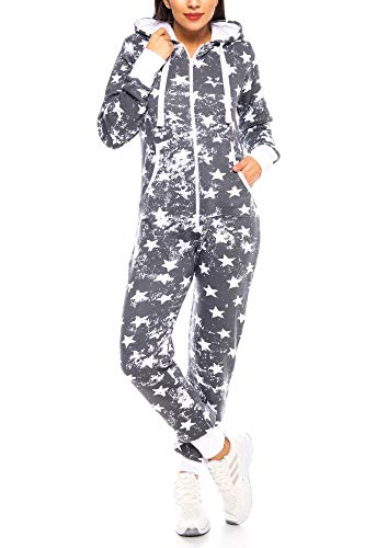Crazy Age Jumpsuit Strampler Ganzkörperanzug Overall Sternen Kuschelig Warm (S, Anthrazit)