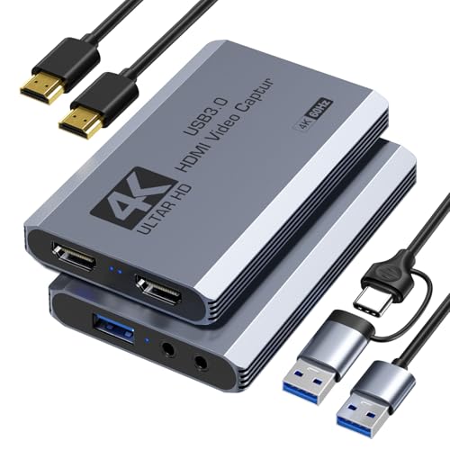 XIIXMASK Video Capture Card, USB 3.0 Capture Card 4K HDMI Loop-Out, 4K 60FPS/1080P 240FPS Video Game Capture für PS5/Kamera/PC/Streaming