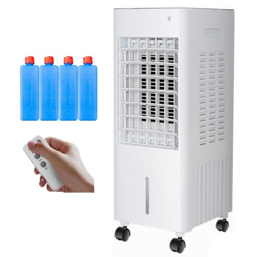 4-in-1 Air Cooler 12L Mobile Klimaanlage ohne Abluftschlauch,Luftkühler Verdunstungskühler,Fernbedienung Klimagerät mobil leise,mit 4 Kühlakkus,3 Windstufen,7.5H Timer,Luftbefeuchter Luftreiniger