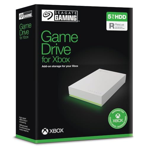 Seagate Game Drive Xbox 5TB, Tragbare Externe Festplatte, 2.5 Zoll, USB 3.0, Xbox, weiß, Data Rescue Service (STKX5000100)