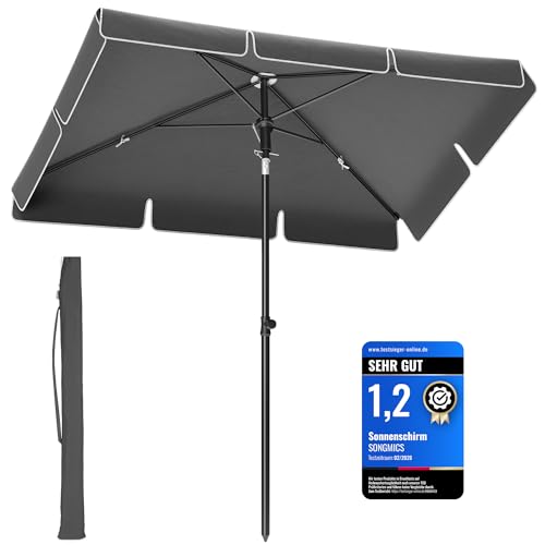 SONGMICS Sonnenschirm 200 x 125 cm, Balkonschirm UPF 50+, Sonnenschutz, beidseitig um 30° knickbar, höhenverstellbar, mit Aufbewahrungstasche, für Garten, Terrasse, ohne Ständer, grau GPU25GY
