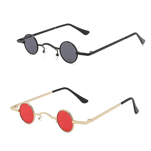 2 Stück Vintage Kleine Runde Sonnenbrille - Herren Damen Polarisierte Hippie Klassische Steampunk Party- und Strandbrille