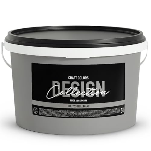 Craft Colors® 5L hochwertige Wandfarbe edelmatt, Kreidefarbe made in Germany, DESIGN Collection No. 763 hell grau