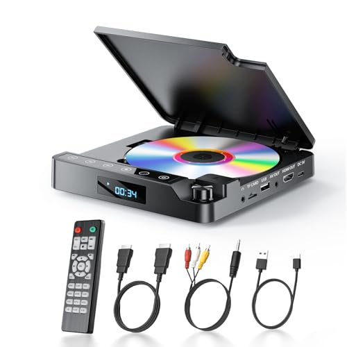 Desobry DVD Player für Fernseher 1080p, DVD Player HDMI/AV und USB/TF-Karte Eingang, All Region Free Mini DVD Player mit Haltepunktspeicherung/Rauschunterdrückung/Fehlerkorrektur/Anti-Prell-Funktion