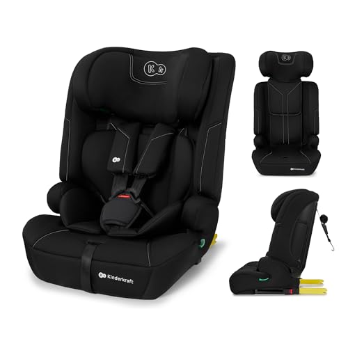 Kinderkraft SAFETY FIX 3 PRO 76-150 cm Kindersitz 9-36 kg, Kinderautositze mit isofix, Einstellung der Kopfstütze und Rückenlehne, extra TOP TETHER, 5 punkt gurte, Schwarz
