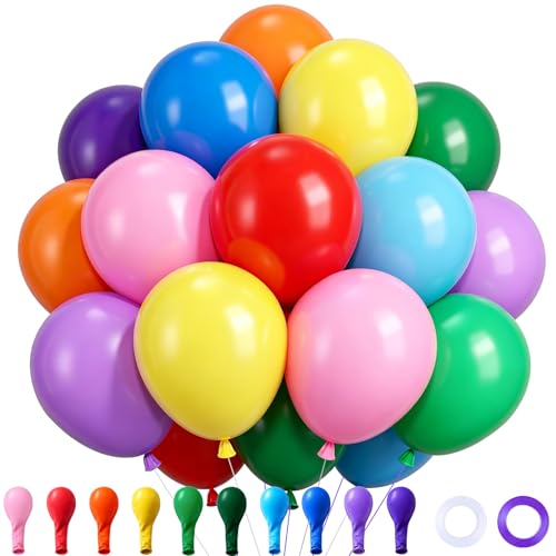 Wayfun Luftballons Bunt 52 Stück, 12 Zoll Regenbogen Bunte Luftballons, Dicke Latex Helium Ballons, 10 Farben Bunte BallonsB, Kinder Geburtstagsdeko Babyparty Hochzeitsdeko Happy Birthday Graduation