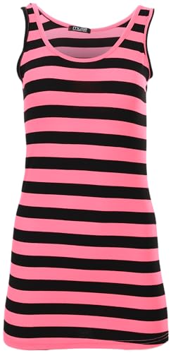 Easy Young Fashion - Damen Basic Trägertop - ärmelloses Longtop Extra Lang - Skinny Fit 9002 - OneSize (Schwarz-Pink gestreift)