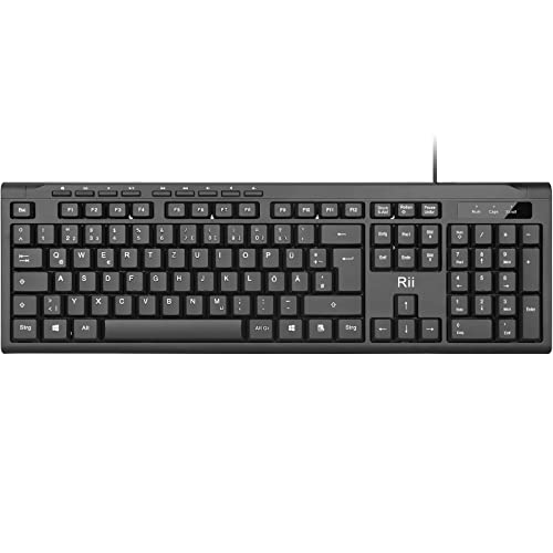 Rii Tastatur Kabelgebunden, PC Tastatur USB für Computer, Laptop, Mac, Windows, macOS, QWERTZ Deutsches Layout– Schwarz