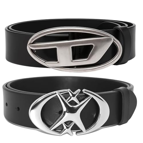 Diesel Gürtel, Y2K Accessoires, 2 Gürtel Set Mit D-Buchstabe Und Stern Design, Schwarz, 105 cm Länge, 2.6 cm Breite, 1 cm Dicke, Modischer Gürtels Für Y2KS Jeans