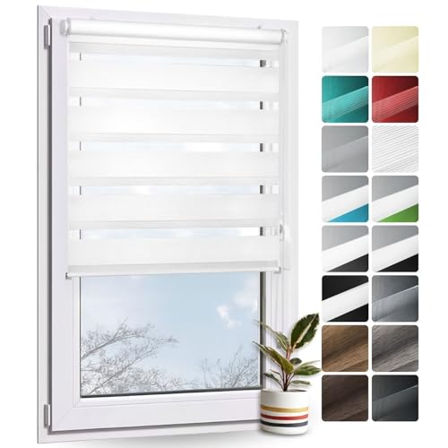 Rollmayer Doppelrollo Klemmfix ohne Bohren Klemmrollo Fensterrollo (Weiß 125 x 130 cm BxH) Duo Rollo Sonnenschutzrollo Zebrarollo Seitenzugrollo für Fenster und Tür