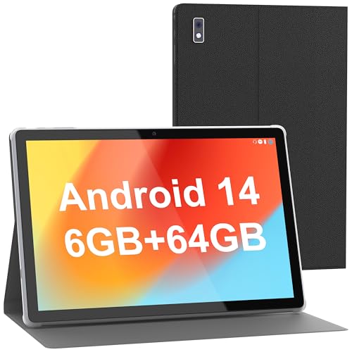 Tibuta Tablet 10 Zoll Android 14 5000mAh Quad-Core 6(2+4) GB RAM+64GB Tablet PC mit WiFi 6 2.4G/5G Bluetooth 5.0 1280 * 800 FHD Dual Kamera mit Hülle und Schutzfolie 2025 (Grau)