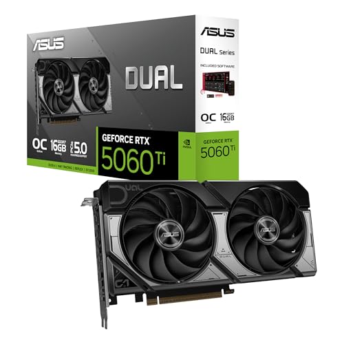 ASUS Dual GeForce RTX 5060 Ti 16GB GDDR7 OC Edition Gaming Grafikkarte (Nvidia GeForce RTX5060Ti DLSS 4, 2,5-Slot Design, PCIe 5.0, 3X DisplayPort 2.1b, 1x HDMI 2.1b, DUAL-RTX5060TI-O16G)
