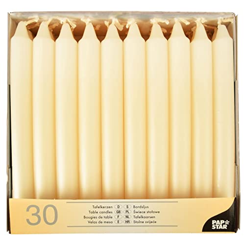 Papstar Tafelkerzen Ø 2,1 cm 19,6 cm creme Gastronomiebedarf 30er Karton, Cremefarben