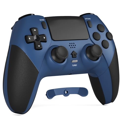CHEREEKI Controller für PS4, Bluetooth-Controller mit 2 Programmierbaren Tasten, Wireless Gamepad mit Doppelter Vibration, 6-Achsen-Gyro-Sensor, Touchpad, Integrierter Lautsprecher, Blau