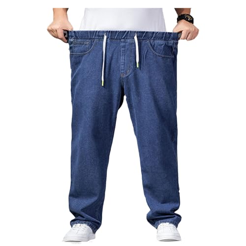 duhapy Übergröße Jeanshose - Herren Baggy Jeans Dehnbare Loose Fit-Jeans Hose Männer Hohe Taille Stretch Straight Jeans Hose Stonewashed Denim Lange Jeanshose Freizeithose Cargohosen (Blau,8XL)