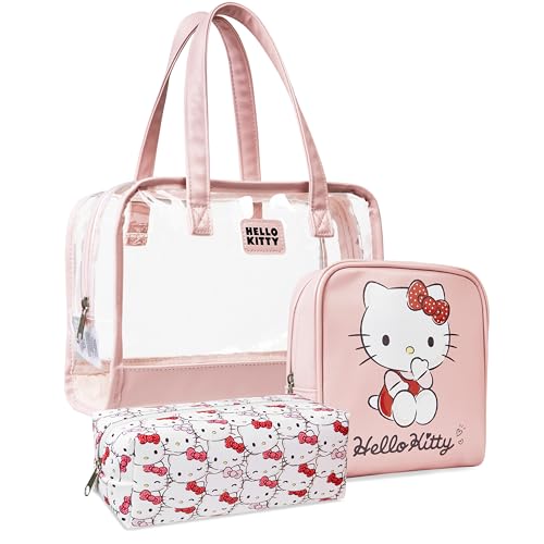 Get Trend Hello Kitty Damen Kosmetiktaschen Set 3-teilig - Reise Kulturtasche, Make up Bag