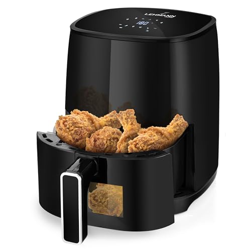 LEHMANN Heißluftfritteuse 3,5L, 1400 W, Air Fryer mit 8 Programmen, 80-200°C, Antihaftbeschichtung, Timer, Spülmaschinenfester, Friteuse ohne Öl und Fett für Grillen, Backen, Dehydrieren
