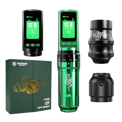 Dragonhawk Fold Pro Tattoo Maschine Set, 2 Akkus & 2 Griffe,Hub 2,4–4,2 mm
