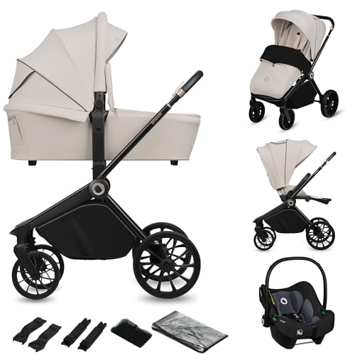 LIONELO MIKA PLUS 3-in-1 Buggy 0-48 Monate bis zu 22 kg Babywagen bis zu 9 kg Kindersitz Babytrage bis zu 13 kg, Rückenlehne verstellbar, Dämpfung, 360° Räder, XXL-Verdeck