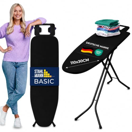 STAHLMANN® Bügelbrett Schwarz [110 × 30 cm] höhenverstellbar klappbar
