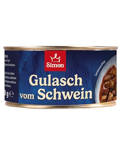SIMON Delikatess Schweinegulasch 300 g I Zartes Fleisch in herzhafter Sauce I Fertiggericht in recyclebarer Konserve I Authentische Hausmannskost