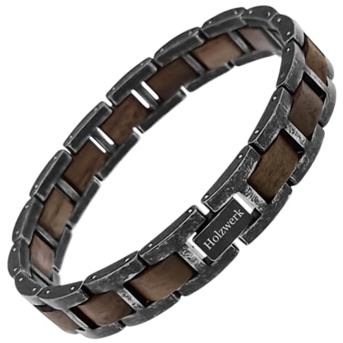 Holzwerk MASCHSEE Natur Holz Armband für Damen und Herren Holzarmband Herrenarmband Damenarmband Schwarz Braun Einstellbar inkl. Armbandkürzer und Aufbewahrungsbox