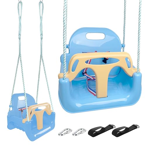 KINSPORY Kinderschaukel Babyschaukel 3 in 1 Babysitz verstellbar Mitwachsend Schaukelsitz Gartenschaukel für Kinder Indoor Outdoor (Hellblau)