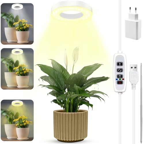 GUHAOOL Pflanzenlampe LED, Pflanzenlampe Led Vollspektrum, Höhenverstellbares 48 LEDs Pflanzenlicht mit Zeitschaltuhr 3/9/12 Std mit USB Adapter, 3 Lichter Modi und 9 Helligkeit für Zimmerpflanzen