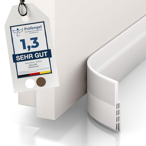 Vellure® Türdichtung Zugluftstopper für Türen- NEU Premium Türdichtung selbstklebend (Energie sparen - Schnell & einfach angebracht) Tür Zugluftstopper ideal auch als Schallschutz, Kälteschutz (weiß)