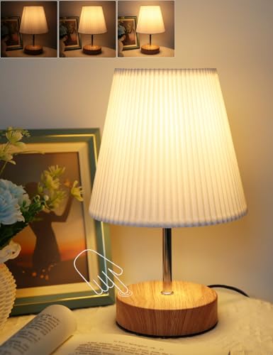 HSLighting Nachttischlampe, Tischlampe mit Kabel Touch Dimmbare Einstellbar mit 3D-Falten Stoffschirm Minimalistische Tischleuchte für Weihnachten Nachttisch Schlafzimmer Wohnzimmer Geschenk